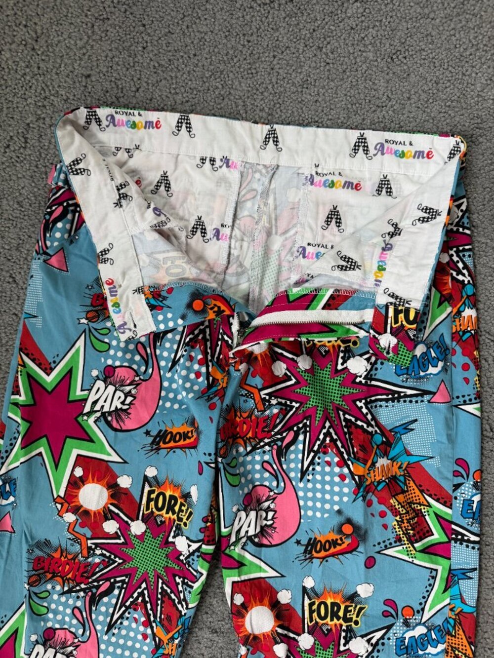 Royal and Awesome Men`s Golf Pants Partoon Comic Book Design - Size W32 L32 EUC - Picture 4 of 11